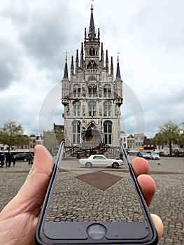 City of Gouda with wedding car