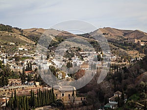 city of Granada with mountain, top view