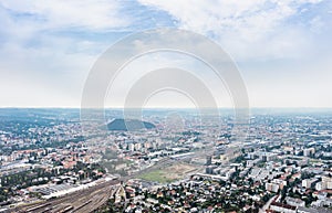 City Graz aerial view with district GÃ¶sting and railway station