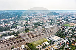 City Graz aerial view with district GÃ¶sting and railway station