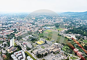 City Graz aerial view with district GÃ¶sting and ukh hospital