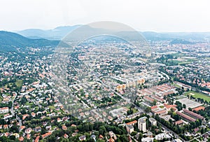 City Graz aerial view with districts Eggenberg and Wetzelsdorf, Styria