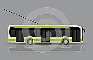 City green trolleybus, side view. City public electric transport