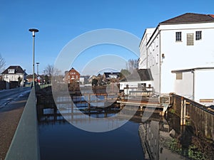 City of Grevenbroich Wevenlinghoven in Germany at Erft river