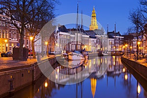 The city of Groningen, The Netherlands with A-kerk at night photo