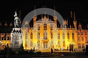 City hall, Bruges, Belgium, at night