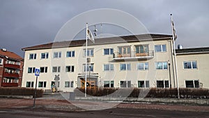 City hall building in Leksand in winter in Dalarna, Sweden photo