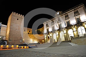 City Hall of Caceres at night, Extremadura, Spain