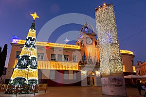 City hall of city Sants Coloma de Gramenet at Christmas time photo