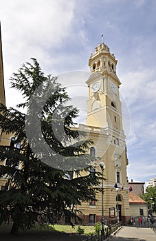 City Hall Clock Tower architecture from Oradea City in Romania.