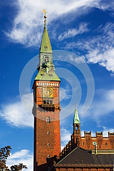 City hall clock tower of Copenhagen