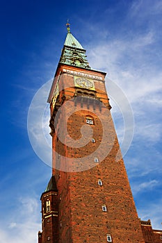 City hall clock tower of Copenhagen