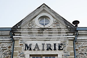 City hall facade with mairie means in french town hall in correze in France