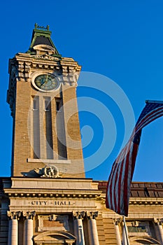 City hall with flag of USA