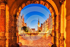 City Hall of Gdansk and the Old Square at Dusk, Poland