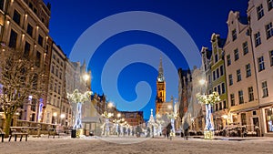 City hall in Gdansk Poland Europe. Winter night scenery.