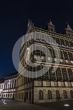 City hall of Ghent at night in Belgium