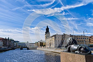 City Hall of Gothenburg â€œGÃ¶teborg` Sweden with lion statue