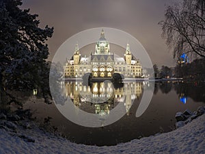 City Hall of Hannover, Germany at Winter by night