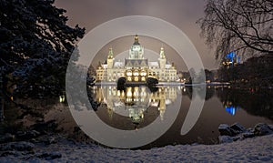 City Hall of Hannover, Germany at Winter by night