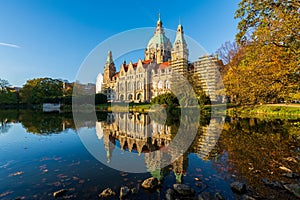 The city hall of Hanover with autum colours