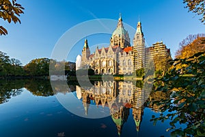 The city hall of Hanover with autum colours