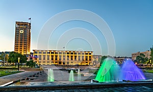 The city hall of Le Havre with a fountain. France