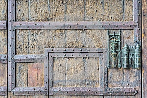 City Hall lock and door pull in Mons, Belgium