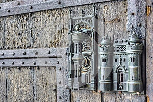 City Hall lock and door pull in Mons, Belgium.