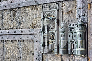 City Hall lock and door pull in Mons, Belgium. photo
