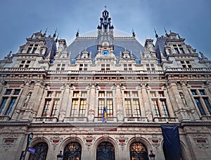 City Hall Mairie X arrondissement of Paris, France. Outdoors view to the beautiful facade of the historical building