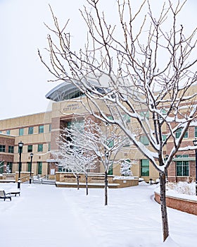 City Hall in Meridian Idaho with winter snow