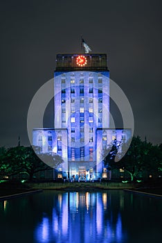 City Hall at night, in downtown Houston, Texas