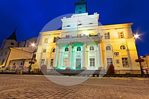 City hall of the old town in Lublin at night