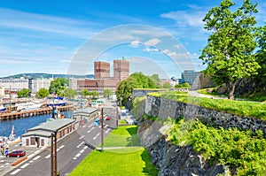 City Hall in Oslo from Akershus Castle, Norway