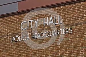 City Hall & Police Headquarters on Brick Background III photo