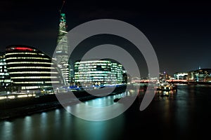 City Hall, Shard building and HMS Belfast at night photo