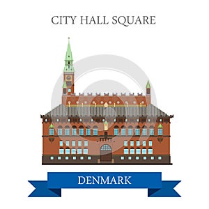 City Hall Square Copenhagen Denmark flat vector attraction sight