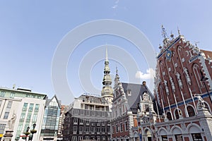 City Hall Square with House of the Blackheads in Old Town of Riga, Latvia