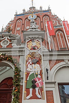 City Hall Square with House of the Blackheads and Saint Peter church in Old Town of Riga, Latvia