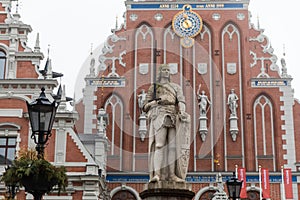 City Hall Square with House of the Blackheads and Saint Peter church in Old Town of Riga Latvia