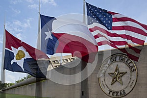 City hall and waving flags in Dallas TX