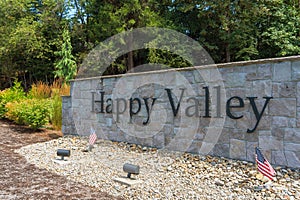 City of Happy Valley Stone Wall Sign Closeup