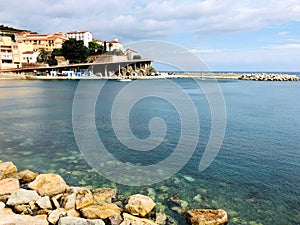 City and harbor in Cerbere, France