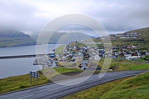 The city and harbor of Eidi, Eysturoy, Faroe Islands, Denmark