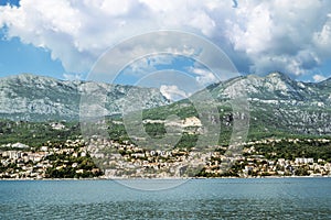 City Herceg Novi in Kotor bay, view from the sea