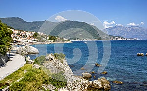 City Herceg Novi in Kotor bay, view from the sea