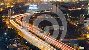 City highway curved aerial view at night