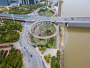 city highway interchange in shanghai on traffic rush hour