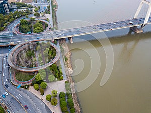 city highway interchange in shanghai on traffic rush hour